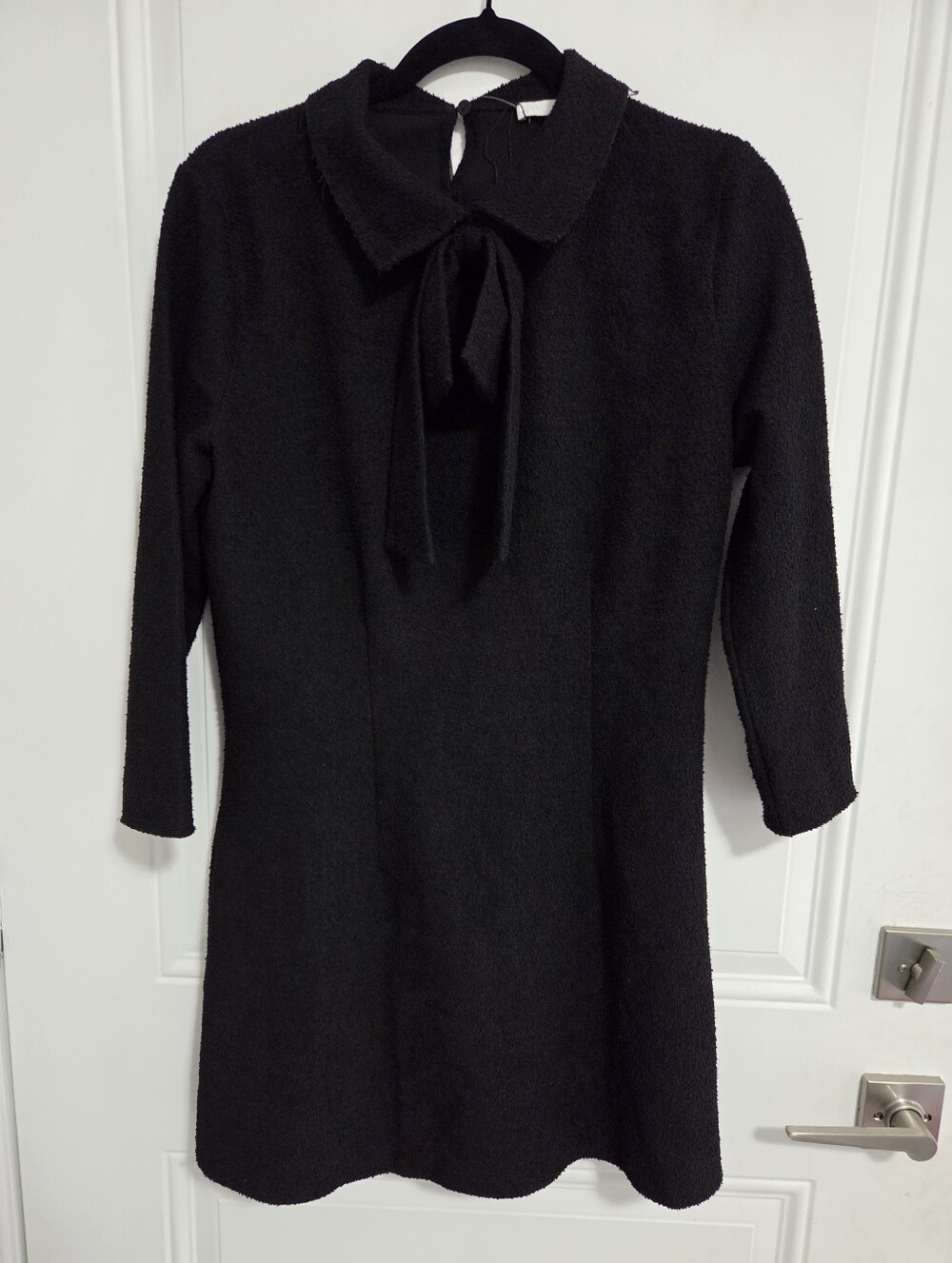 Zara Women's 3/4 Sleeve Boucle Mini Dress With Tie - Size M